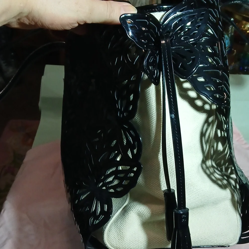 🦋 Sophia Webster Liara Black Patent Leather 3D Butterfly Tote Large Rare ✨ - Picture 12 of 15